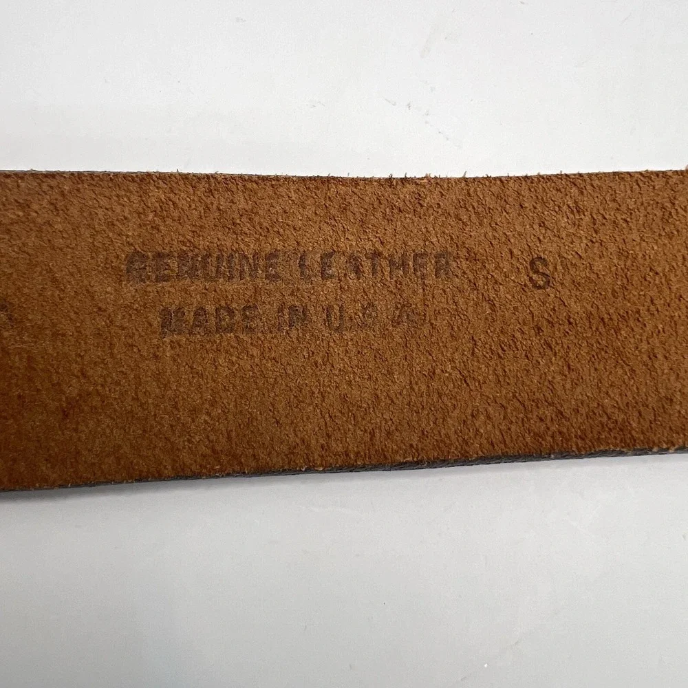 VTG USA Made Guess Distressed Leather Belt Triangle Metal Logo Small Tan/Brown